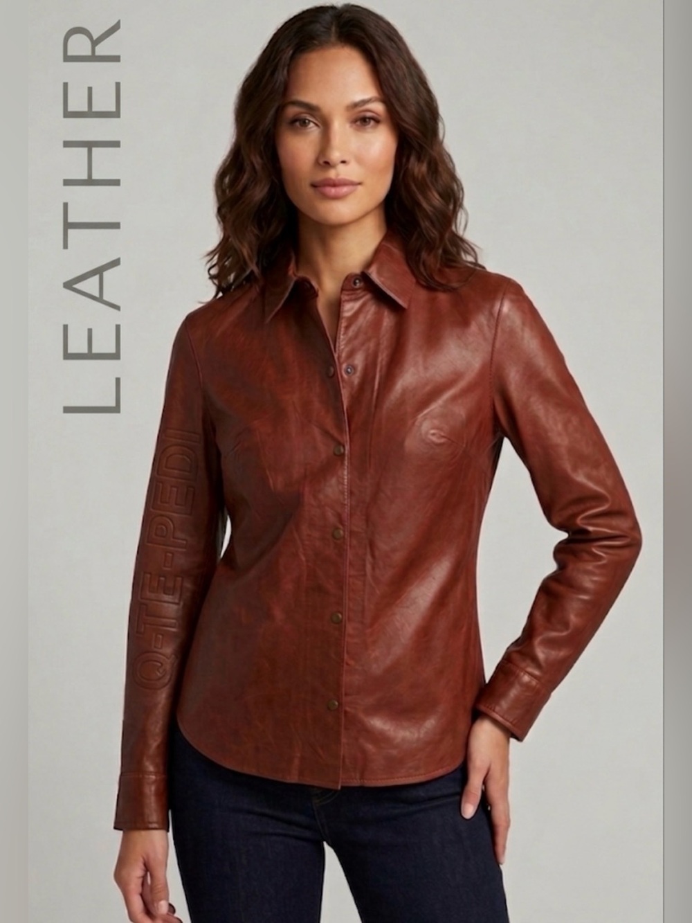 EXPRESS World Brand Vintage Brown Genuine Leather Button Up Shirt Size XS/S